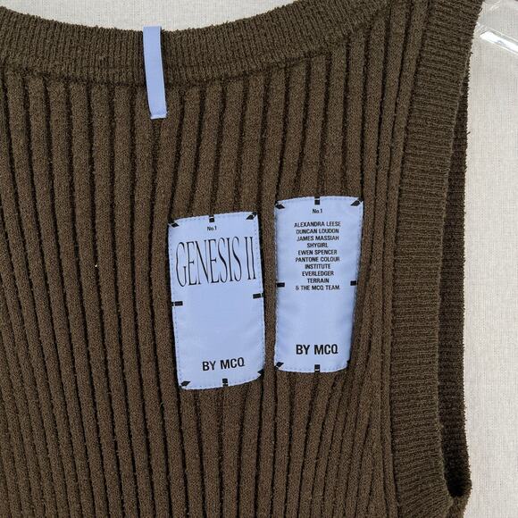 ALEXANDER MCQUEEN Genesis Ribbed Cotton Blend Midi Dress Womens Olive Green Knit - Picture 12 of 15